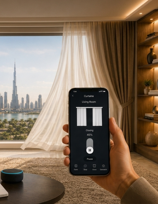 Phone screen with curtain control app