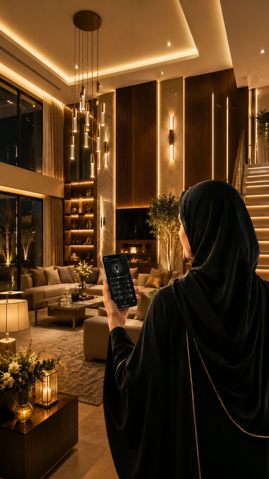 Smart lighting control in a modern UAE living room